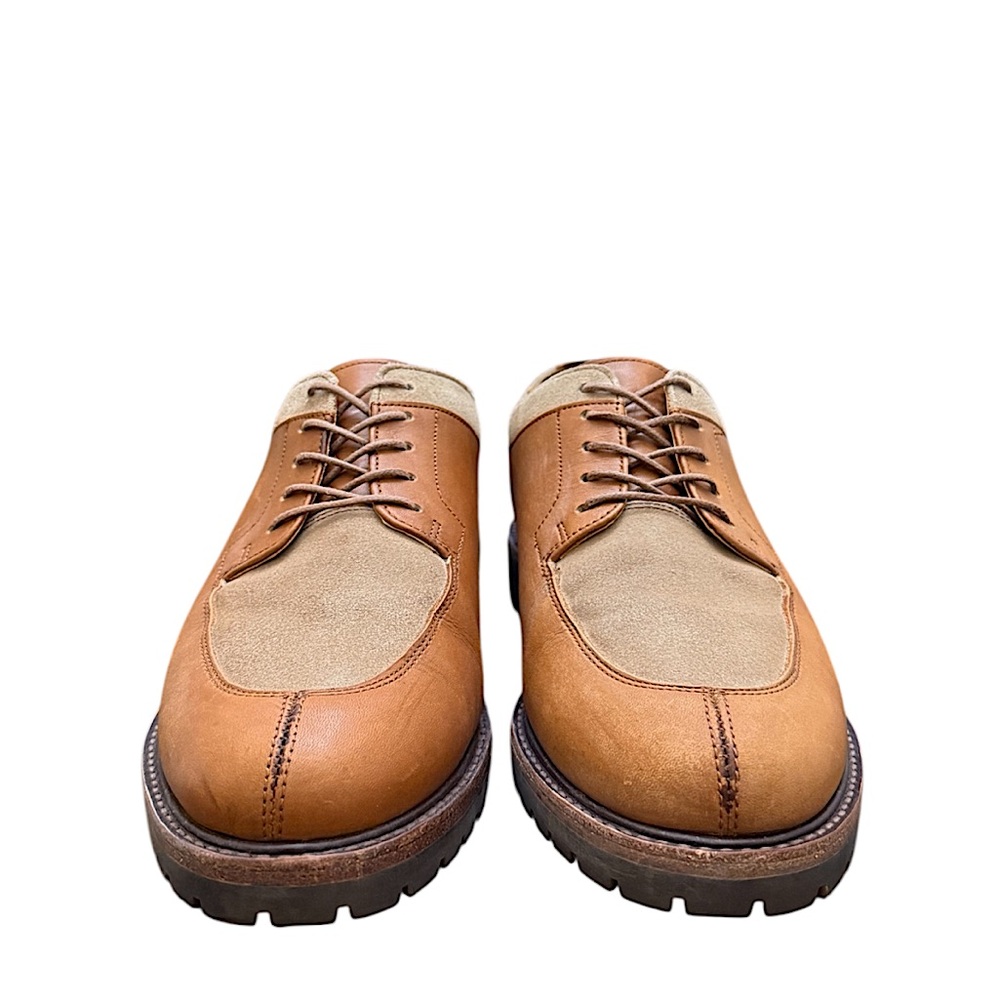 POLO RALPH LAUREN - BROWN TAN LEATHER TWO-TONE DERBY BOOTS - Picture 3 of 11